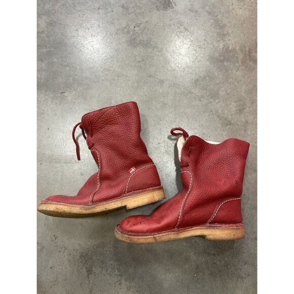 Duckfeet Shoes - Duckfeet Womens Arhus Red Leather Mid-Calf Shearling Boots EU 41